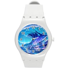 Tsunami Tidal Wave Ocean Waves Sea Nature Water 2 Round Plastic Sport Watch (m) by Jancukart