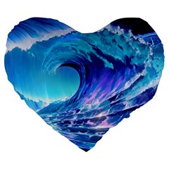 Tsunami Tidal Wave Ocean Waves Sea Nature Water 2 Large 19  Premium Flano Heart Shape Cushions