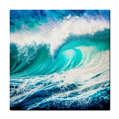 Tsunami Waves Ocean Sea Nautical Nature Water Blue Nature Tile Coaster