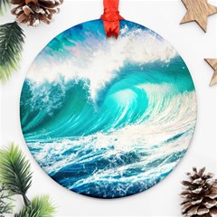 Tsunami Waves Ocean Sea Nautical Nature Water Blue Nature Ornament (round)