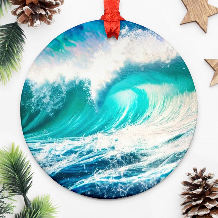 Tsunami Waves Ocean Sea Nautical Nature Water Blue Nature Ornament (Round)