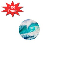 Tsunami Waves Ocean Sea Nautical Nature Water Blue Nature 1  Mini Buttons (100 Pack)  by Jancukart