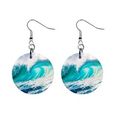 Tsunami Waves Ocean Sea Nautical Nature Water Blue Nature Mini Button Earrings by Jancukart