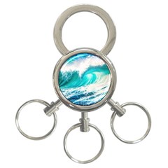 Tsunami Waves Ocean Sea Nautical Nature Water Blue Nature 3-ring Key Chain by Jancukart