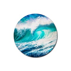 Tsunami Waves Ocean Sea Nautical Nature Water Blue Nature Rubber Coaster (round) by Jancukart