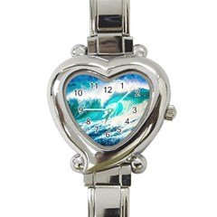 Tsunami Waves Ocean Sea Nautical Nature Water Blue Nature Heart Italian Charm Watch by Jancukart