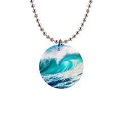 Tsunami Waves Ocean Sea Nautical Nature Water Blue Nature 1  Button Necklace by Jancukart