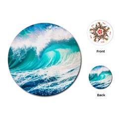 Tsunami Waves Ocean Sea Nautical Nature Water Blue Nature Playing Cards Single Design (round)