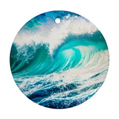 Tsunami Waves Ocean Sea Nautical Nature Water Blue Nature Round Ornament (two Sides) by Jancukart