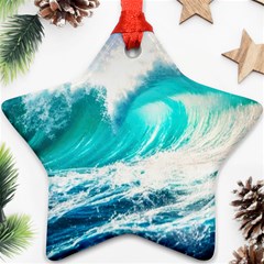 Tsunami Waves Ocean Sea Nautical Nature Water Blue Nature Star Ornament (two Sides) by Jancukart