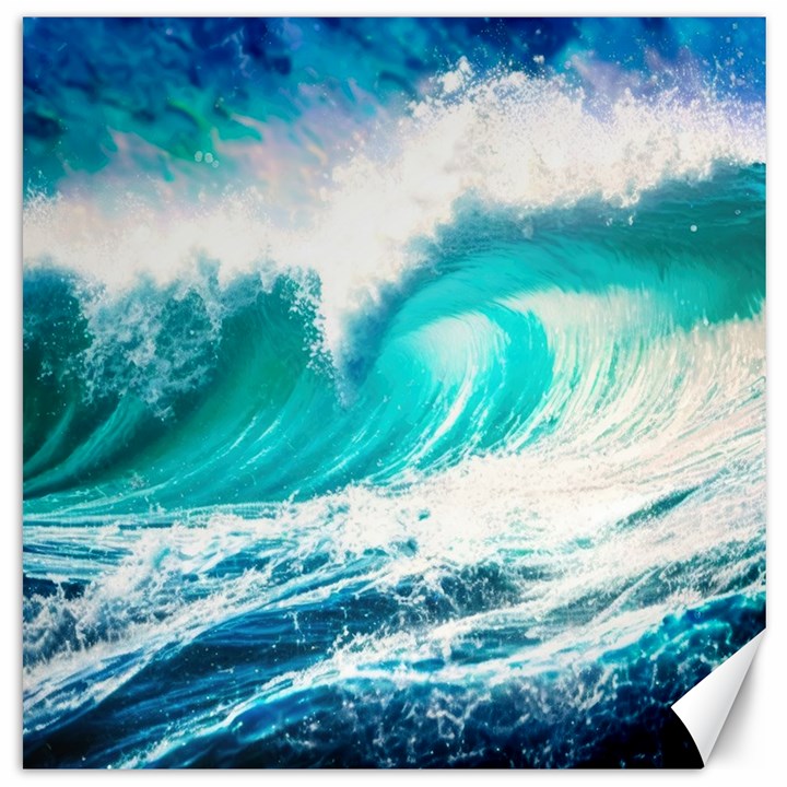 Tsunami Waves Ocean Sea Nautical Nature Water Blue Nature Canvas 16  x 16 