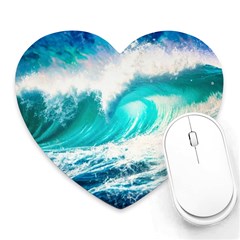 Tsunami Waves Ocean Sea Nautical Nature Water Blue Nature Heart Mousepad by Jancukart