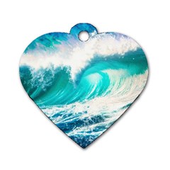 Tsunami Waves Ocean Sea Nautical Nature Water Blue Nature Dog Tag Heart (one Side) by Jancukart