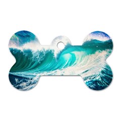 Tsunami Waves Ocean Sea Nautical Nature Water Blue Nature Dog Tag Bone (two Sides) by Jancukart