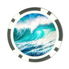 Tsunami Waves Ocean Sea Nautical Nature Water Blue Nature Poker Chip Card Guard by Jancukart