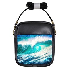 Tsunami Waves Ocean Sea Nautical Nature Water Blue Nature Girls Sling Bag by Jancukart