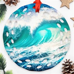 Tsunami Waves Ocean Sea Nautical Nature Water Blue Nature Ornament (round Filigree)