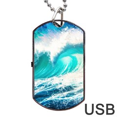 Tsunami Waves Ocean Sea Nautical Nature Water Blue Nature Dog Tag Usb Flash (two Sides)