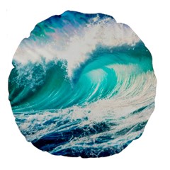 Tsunami Waves Ocean Sea Nautical Nature Water Blue Nature Large 18  Premium Round Cushions