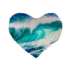 Tsunami Waves Ocean Sea Nautical Nature Water Blue Nature Standard 16  Premium Heart Shape Cushions by Jancukart