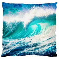 Tsunami Waves Ocean Sea Nautical Nature Water Blue Nature Large Premium Plush Fleece Cushion Case (one Side) by Jancukart