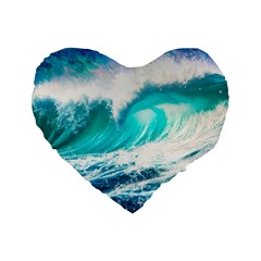 Tsunami Waves Ocean Sea Nautical Nature Water Blue Nature Standard 16  Premium Flano Heart Shape Cushions by Jancukart