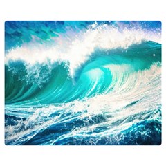 Tsunami Waves Ocean Sea Nautical Nature Water Blue Nature Two Sides Premium Plush Fleece Blanket (medium) by Jancukart