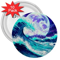 Tsunami Waves Ocean Sea Nautical Nature Water 3  Buttons (10 Pack) 