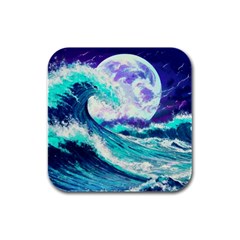 Tsunami Waves Ocean Sea Nautical Nature Water Rubber Square Coaster (4 Pack) by Jancukart