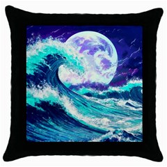 Tsunami Waves Ocean Sea Nautical Nature Water Throw Pillow Case (black) by Jancukart