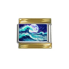 Tsunami Waves Ocean Sea Nautical Nature Water Gold Trim Italian Charm (9mm) by Jancukart