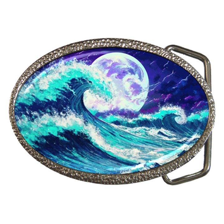 Tsunami Waves Ocean Sea Nautical Nature Water Belt Buckles