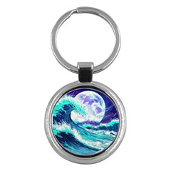 Tsunami Waves Ocean Sea Nautical Nature Water Key Chain (round) by Jancukart