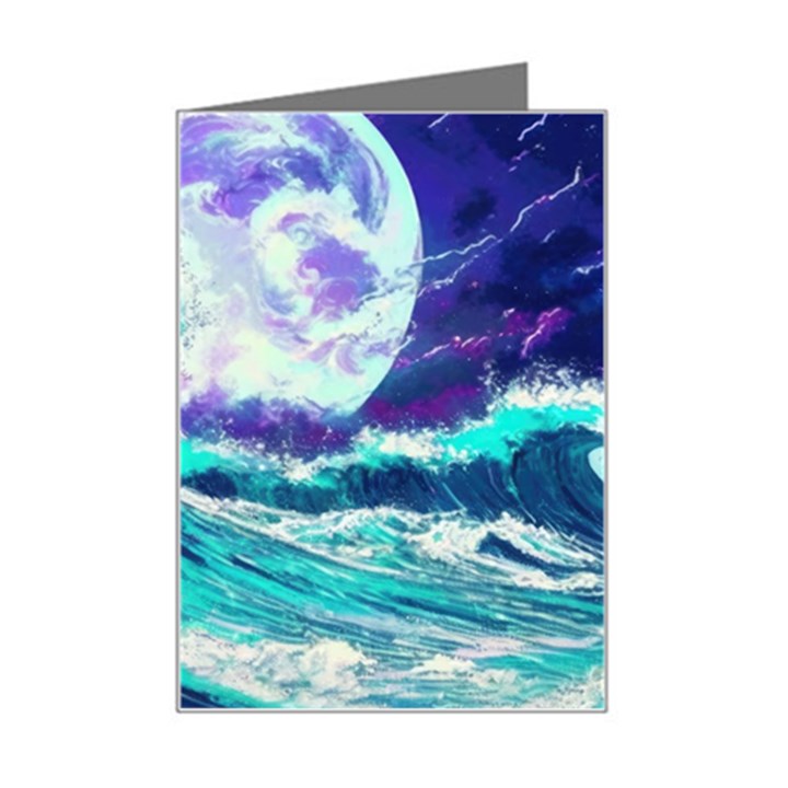 Tsunami Waves Ocean Sea Nautical Nature Water Mini Greeting Card