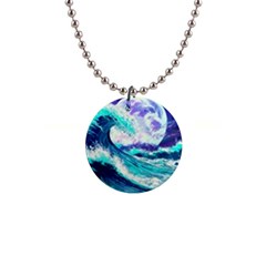 Tsunami Waves Ocean Sea Nautical Nature Water 1  Button Necklace by Jancukart