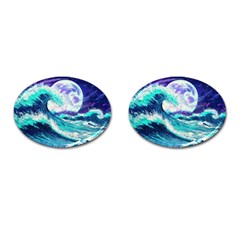 Tsunami Waves Ocean Sea Nautical Nature Water Cufflinks (oval)