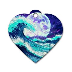 Tsunami Waves Ocean Sea Nautical Nature Water Dog Tag Heart (one Side) by Jancukart