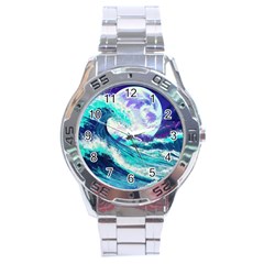 Tsunami Waves Ocean Sea Nautical Nature Water Stainless Steel Analogue Watch