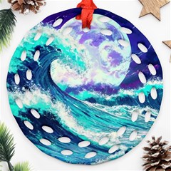 Tsunami Waves Ocean Sea Nautical Nature Water Ornament (round Filigree)