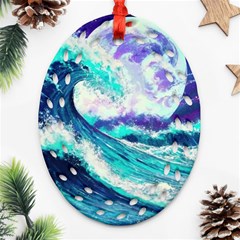 Tsunami Waves Ocean Sea Nautical Nature Water Oval Filigree Ornament (two Sides)