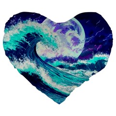 Tsunami Waves Ocean Sea Nautical Nature Water Large 19  Premium Heart Shape Cushions