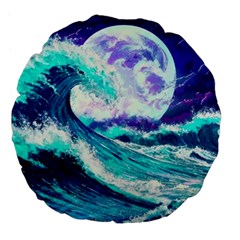 Tsunami Waves Ocean Sea Nautical Nature Water Large 18  Premium Flano Round Cushions by Jancukart