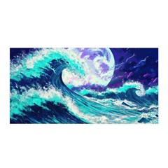 Tsunami Waves Ocean Sea Nautical Nature Water Satin Wrap 35  X 70  by Jancukart