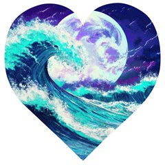 Tsunami Waves Ocean Sea Nautical Nature Water Wooden Puzzle Heart by Jancukart