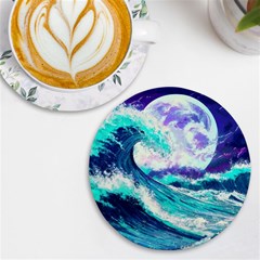 Tsunami Waves Ocean Sea Nautical Nature Water Uv Print Round Tile Coaster