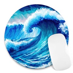 Tsunami Tidal Wave Ocean Waves Sea Nature Water 3 Round Mousepad by Jancukart