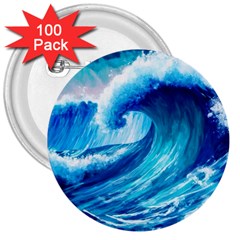 Tsunami Tidal Wave Ocean Waves Sea Nature Water 3 3  Buttons (100 Pack) 