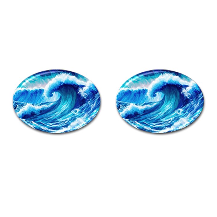 Tsunami Tidal Wave Ocean Waves Sea Nature Water 3 Cufflinks (Oval)