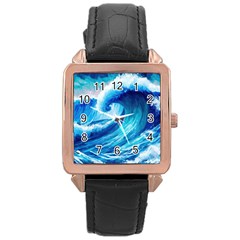 Tsunami Tidal Wave Ocean Waves Sea Nature Water 3 Rose Gold Leather Watch  by Jancukart