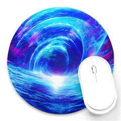 Tsunami Waves Ocean Sea Nautical Nature Water Art Work Round Mousepad by Jancukart